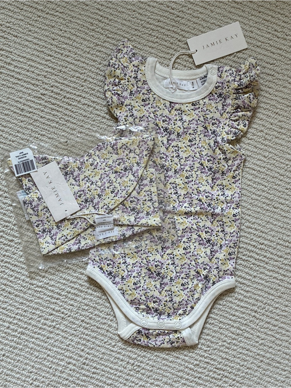 Jamie Kay Floral Bodysuit & Matching Bandana Bib Set 6–12M NWT